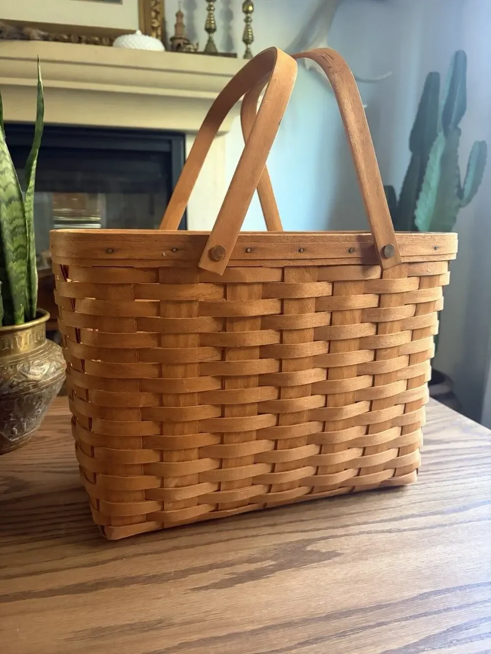 Vintage 1993 Longaberger Large Market Basket Magazine Basket With Handles Signed